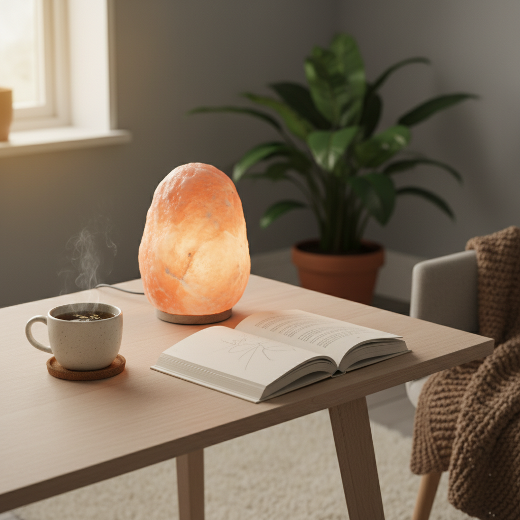 Lampe Sel de l'Himalaya ambiance bureau cosy